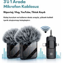 Nivego Yüksek Kalite 3 In 1 Kablosuz Taşınabilir Youtuber Yaka Mikrofonu Tüylü Lightning / Type-C Stüdyo Canlı Yayın Vlog