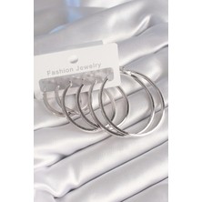 Uravas Store Pirinç Gümüş Renk Halka Model Kadın Küpe Seti