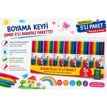 Kids Fırsat Ürünü 5 Paket 60 Adet Renkli Keçeli Kalem Boyama ve Çizim Kalemi Su Bazlı Kolay Silinebilir