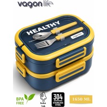 Özbience 2 Katlı Paslanmaz Çelik Sefer Tası, Çatal Kaşıklı, 1650 ml