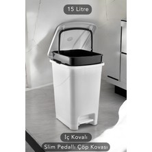 PremiumPort Slim Pedallı Beyaz Çöp Kovası, 15 Litre, Banyo ve Mutfak Için