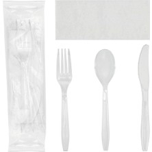 Özbience Pratik Tek Kullanımlık Plastik Kaşık Çatal Bıçak ve Peçete Seti (10'lu)