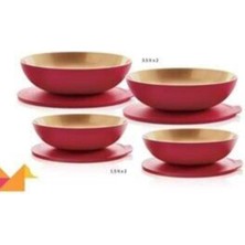 Özbience Şık 4'lü Kırmızı ve Gold Takım Seti, Zarif ve Modern Tasarım