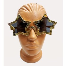 Die Grup Yıldız Şekilli Parlak Metalize Parti Gözlüğü Altın Renk 16X7 cm (5501)