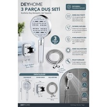 Deyhome 3'lü Set 6 Fonksiyomlu Filtreli  Beyaz Duş Başlığı + 150 cm Duş Hortumu + Yapışkanlı Askı Aparatı