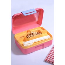 Özbience Çift Katlı 5 Bölmeli Kendinden Kaşıklı Beslenme Kutusu (Pembe)