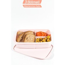 Özbience 3 Bölmeli Pembe Kapaklı Öğrenci ve Seyahat Yemek Kabı