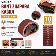 VENOA Makita 9903 Uyumlu Bant Zımpara Kağıdı 75x533 mm – 10 Parça (Karışık Grit Seti)