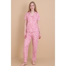 Wordex Mirano 9510-26 Desenli Pegasus Kumaş Düğmeli Kısa Kolu Kadın Pijama Takımı