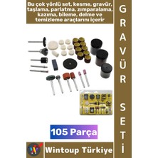 Wintoup #taşlamaseti Matkap Dramel Makine Uyumlu Ahşap Metal Cam Kalıpçı Taşlama Zımparalama Polisaj Fırçalama 105 Parça Gravür Seti