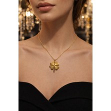 Zey Parıltı Altın Renk Yonca Şans Kolyesi