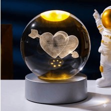 Allwin 3D Kristal Cam Küre Gece Lambası - Çift Kalpli Romantik Işıklı Dekorasyon - Ok'lu Kalp - Yıldönümü, Sevgililer Günü ve Evlilik Teklifi Hediyesi, Hologram Cam Küre