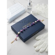 Renkli Taşlı Mor Tonlu Nazar Boncuğu Detaylı Şık Maske Tutucu Aparatı. Özel Tasarım