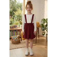 Mai Perla Kız Çocuk Takımı 2 Parça Salopet Elbise Pamuklu Kumaş Uzun Kollu Fiyonklu Etekli Takım 1-5 Yaş