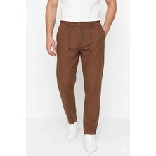 Zenvia Erkek Keten Cepli Pantolon Lastikli Bel Bağcıklı Önden Fermuarlı - Kahverengi