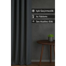 Meri Tekstil Antrasit Blackout Işık Geçirmez Kornişli Karartma Saten Perde Lüks Fon Perde Antrasit Düz Dikim