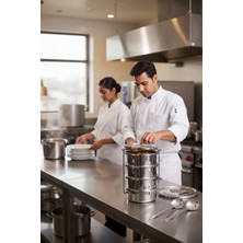 Özbience 4 Katlı Paslanmaz Çelik Sefer Tası, 10 Litre, 18X9CM, 4-7 Kişilik