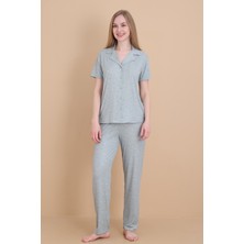 Wordex Mirano 9512 Güllü Pegasus Kumaş Düğmeli Kısa Kolu Kadın Pijama Takımı