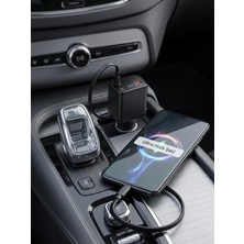 HiboTekno Araç Içi 60W Ultra Çakmaklık Hızlı Oto Şarj-Makaralı 1m Kablo , Tüm Telefonlar Için Çoklu Giriş