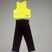 Whynot Kız Çocuk Neon Yeşil Siyah Tayt Crop Takım Yazlık Kısa Kombin