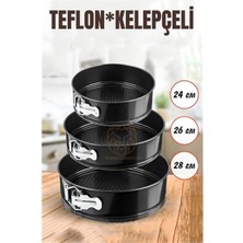 Pileli Store Turk 3 Boy Kelepçeli Kek Kalıbı 24-26-28 cm Teflon