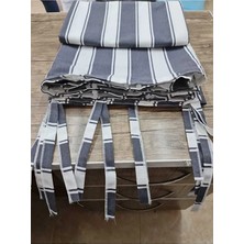 Meri Tekstil Gri Beyaz Lüks  Çizgili Su Geçirmez Kornişli Bağcıklı Balkon Perdesi Branda Enxboy