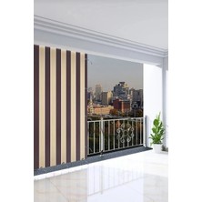 Meri Tekstil Kahve Krem Lüks  Çizgili Su Geçirmez Kornişli Bağcıklı Balkon Perdesi Branda Enxboy