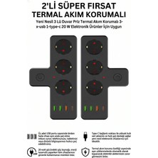 HiboTekno 2'li Termal Akım Korumalı USB , Telefon,kulaklık Girişli -Hızlı Şarj Özellikli Duvar Tipi Priz 3 USB + 1 Type-C 20W Pd GIRIŞ-200W Güç