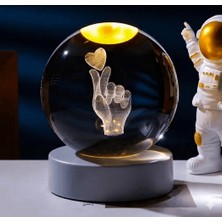 Allwin 3D Kristal Cam Küre Gece Lambası - Parmak Kalbi Figürlü Işıklı Dekoratif Lamba - Doğum Günü ve Sevgililer Günü Için Romantik Hediye, Parmak Kalp, Hologram Cam Küre