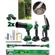 Branzeg 4'lü Şarjlı Budama Seti 2.5 Metre Teleskopik Kol Hediye Kömürsüz Motor Bağ Makası Budama Testeresi