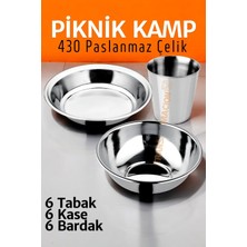 Özbience Paslanmaz Çelik Tabak ve Bardak Seti, Kamp ve Piknik Için 18 Parça