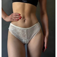 Valunor Kadın Iç Çamaşırı Brazillian Stil Dantelli Lace Set Kadın Şık ve Rahat Tanga Beyaz Külot