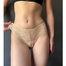 Valunor Kadın Iç Çamaşırı Brazillian Stil Dantelli Lace Set Kadın Şık ve Rahat Tanga Bej Külot