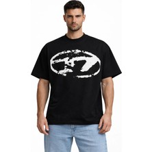 Camblys Unisex D Eskitme Yeni Sezon Ön Baskılı Oversize Kalın Kumaş Bol Kesim Pamuklu T-Shirt