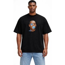 Camblys Unisex Lebron James Yüz Baskılı Oversize Kalın Kumaş Bol Kesim Pamuklu T-Shirt