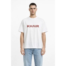 Camblys Unisex Khaır Kırmızı Yazı  Yeni Sezon Ön Baskılı Oversize Kalın Kumaş Bol Kesim Pamuklu T-Shirt