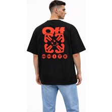 Camblys Unisex Off White Kırmızı Yeni Sezon Ön Sırt Baskılı Oversize Kalın Kumaş Bol Kesim Pamuklu T-Shirt