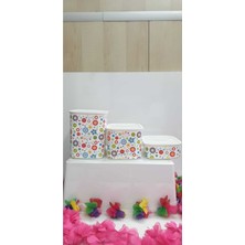 Özbience Şık ve Kullanışlı 3'lü Çiçek Desenli Mutfak Saklama Kabı Seti