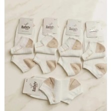 Krem Renkli Çizgili Detaylı Kahve Topuk ve Burun Pamuklu 200 Iğne Sık Dokuma 12 Çift Patik Çorap