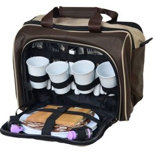 Özbience Şık Kahverengi Bej Piknik Seti Çantalı, Rahat ve Pratik Kullanım