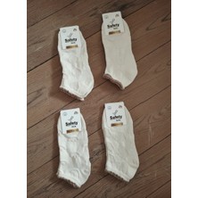 Kırık Beyaz Renkli Kabartma ve Oyma Desenli Pamuklu 12 Çift Patik Çorap