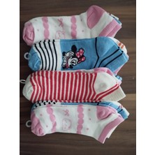 Çizgili Mikey Mause Desenli Bilek Boy Bayan Patik Çorap 12'li Paket