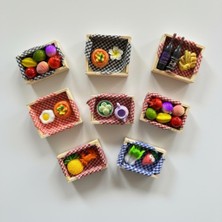 Vitrin Accessories Ahşap Tepsi Meyve ve Yemek Magnet Seti Mutfak, Buzdolabı, Ofis ve Hediye Için Dekoratif Ürün 6 Adet