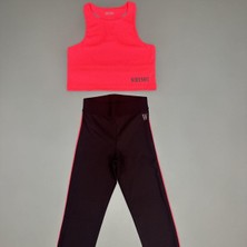 Whynot Kız Çocuk Neon Pembe Siyah Yazlık Diz Altı Tayt Crop Takım