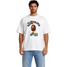 Camblys Unisex A Bathıng Ape Graffiti Yazı Ön Baskılı Oversize Kalın Kumaş Bol Kesim Pamuklu T-Shirt