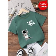 Nigrum Pardus Gezegen  Astronot Baskılı %100 Pamuk Yeni Trend Erkek Çocuk T-Shirt