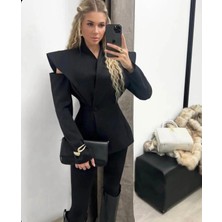 Lokadi Kadın Pencere Detaylı Uzun Kollu Şık Blazer Ceket