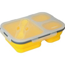 Özbience Katlanabilir Silikon Üç Gözlü Sarı Kapaklı Yemek Seti