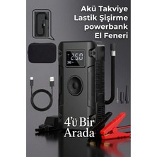 Tech&bello accessories 4in1 Akü Takviye Lastik Şişirme 10.000MAH Dijital Powebank El Feneri Siyah/yeşil Renkler