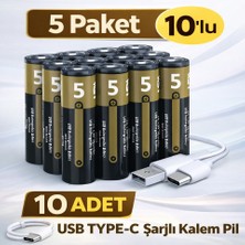 Azurtech USB Type-C Şarjlı Aa Kalem Pil 1.5V – 5 Paket 10’lu (10 Adet) Lityum Pil
